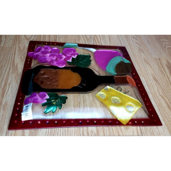 LSARTS Glass Wine And Cheese PLATTER 11.5 Square Vino Bottle Wine Glass Grapes - Picture 6 of 10